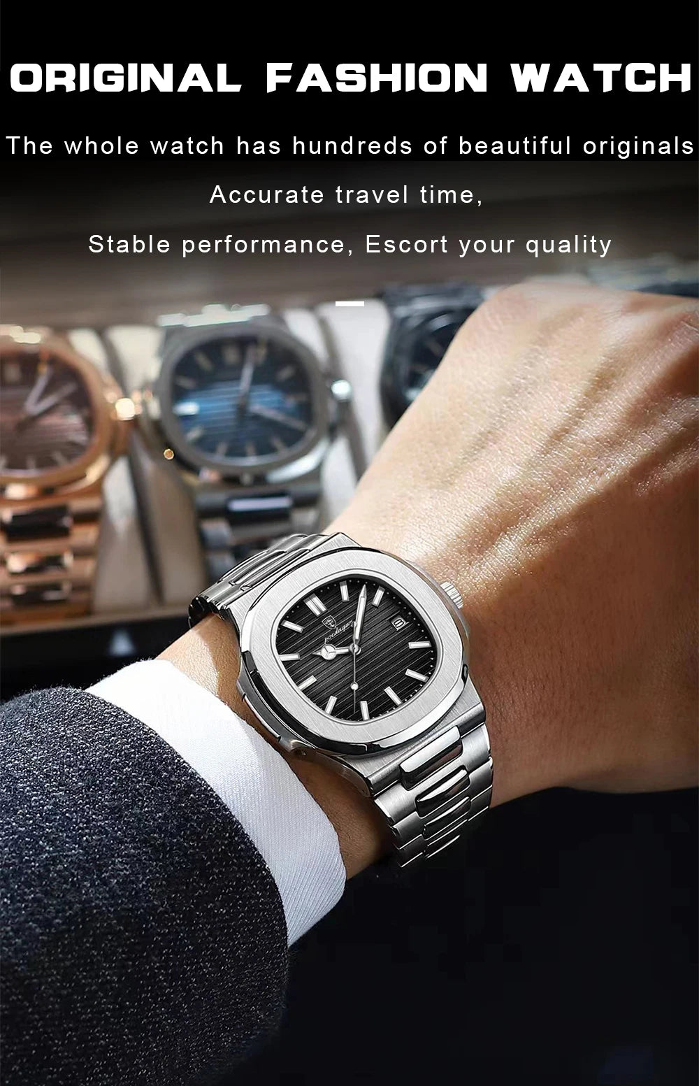 POEDAGAR Square Luxury Wristwatch