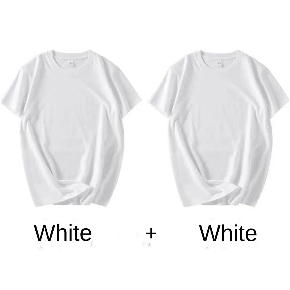 2PCS 100% Cotton Solid Round Neck T-shirt Couple Tops (Unisex)