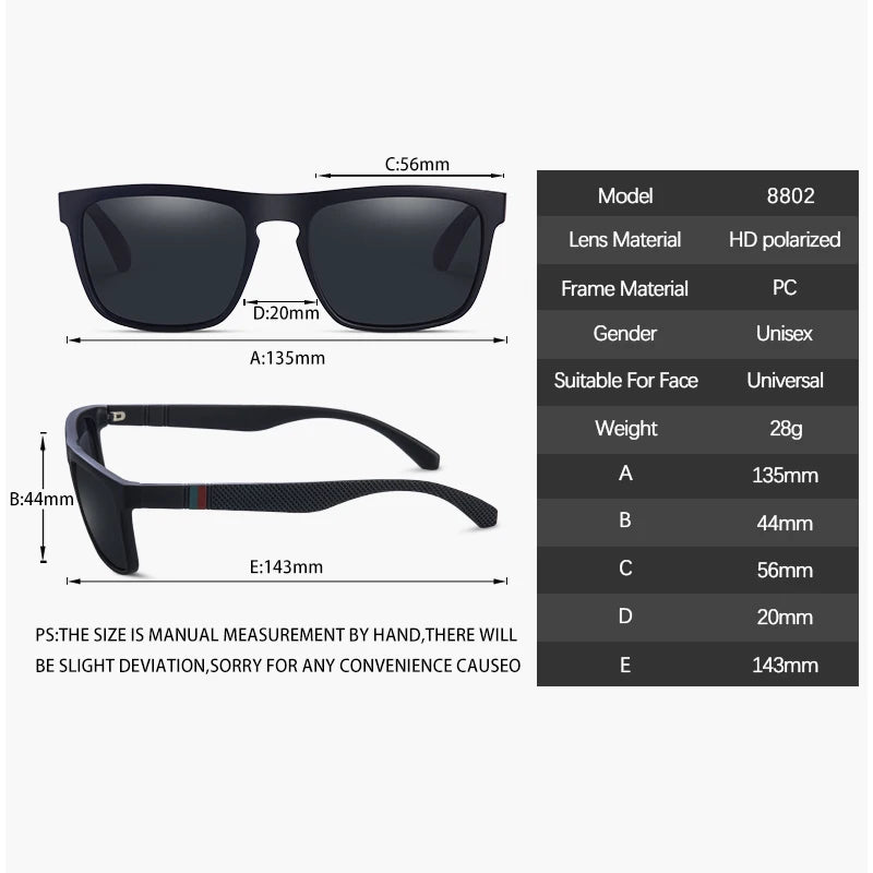 8802 Fashion Square Vintage Polarized Sunglasses Unisex