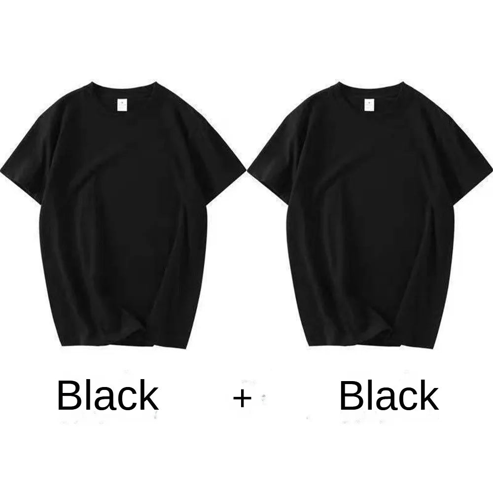 2PCS 100% Cotton Solid Round Neck T-shirt Couple Tops (Unisex)