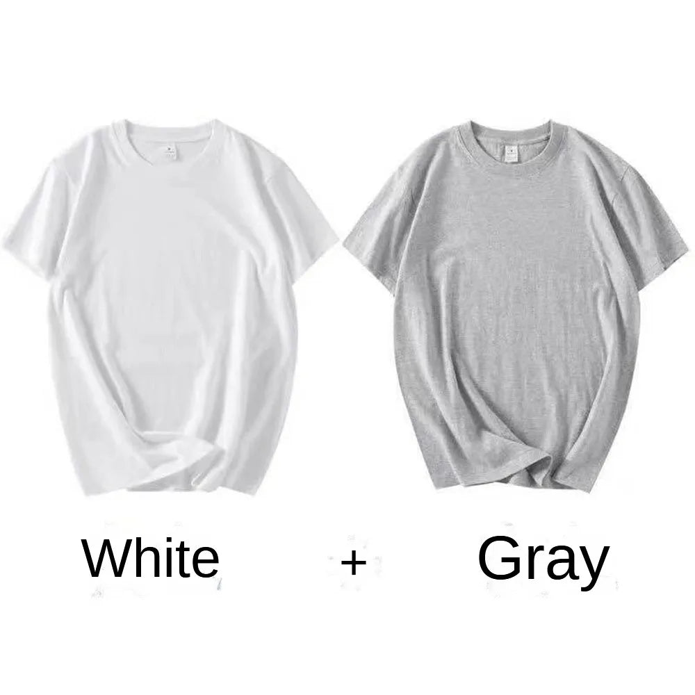 2PCS 100% Cotton Solid Round Neck T-shirt Couple Tops (Unisex)