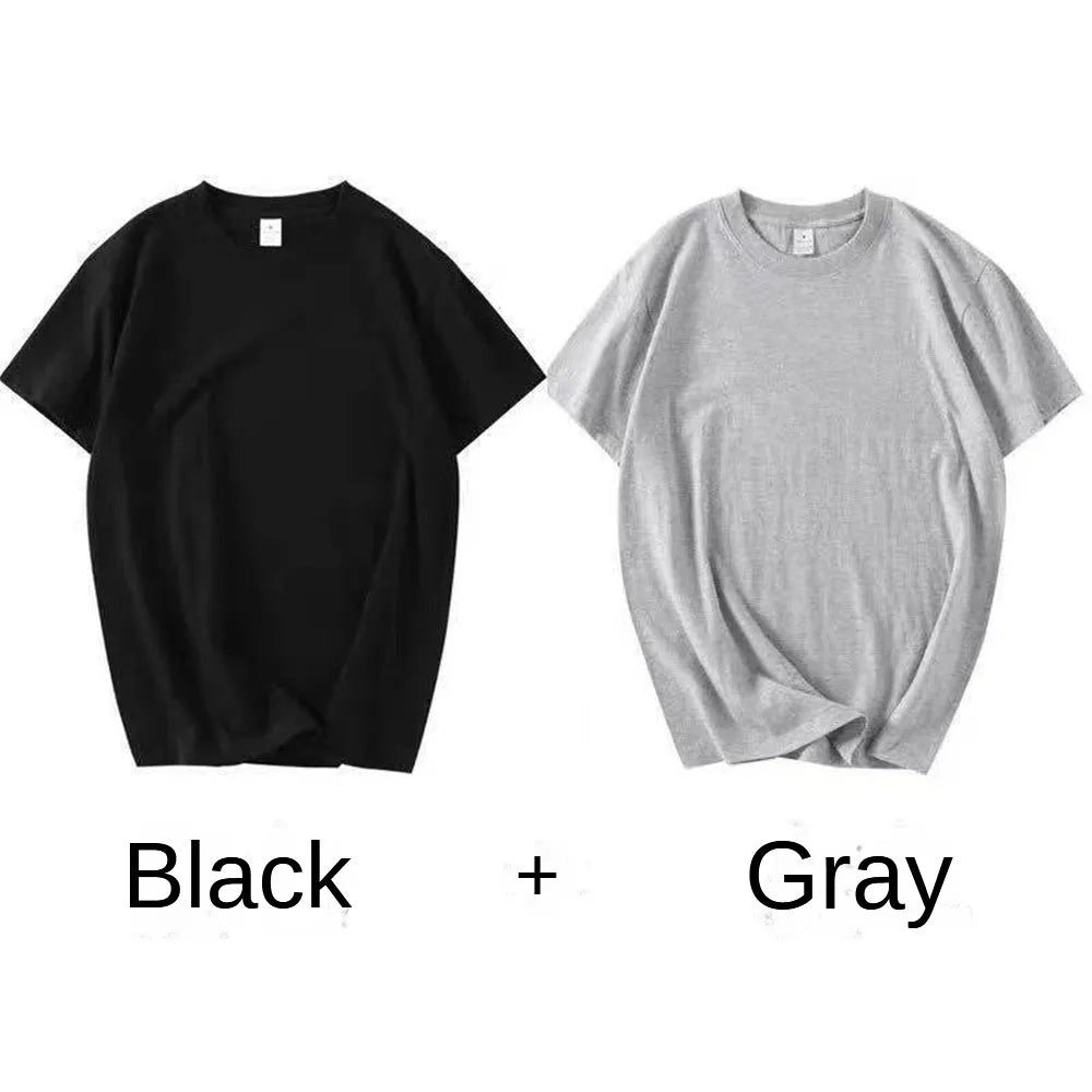 2PCS 100% Cotton Solid Round Neck T-shirt Couple Tops (Unisex)