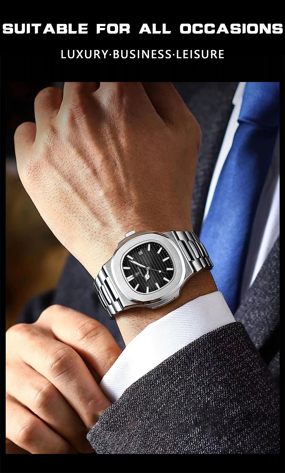 POEDAGAR Square Luxury Wristwatch