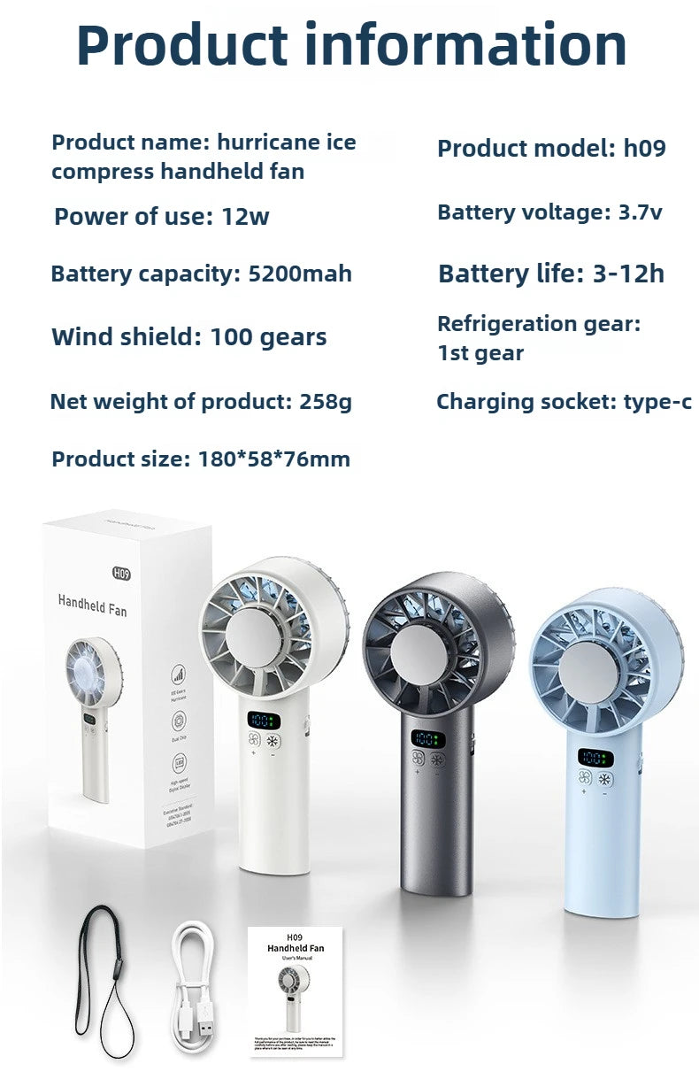 Ice compress handheld cooling fan