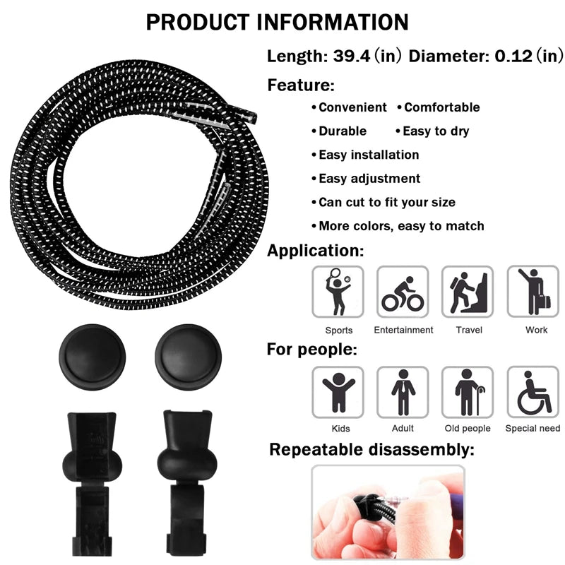 1Pair Elastic No-Tie Shoelaces