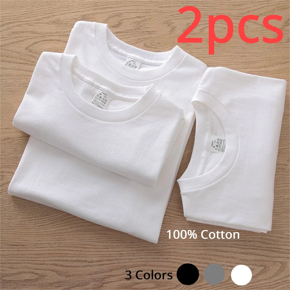 2PCS 100% Cotton Solid Round Neck T-shirt Couple Tops (Unisex)