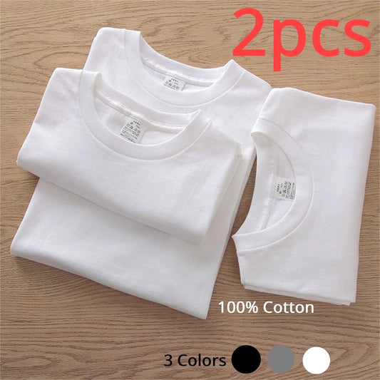 2PCS 100% Cotton Solid Round Neck T-shirt Couple Tops (Unisex)