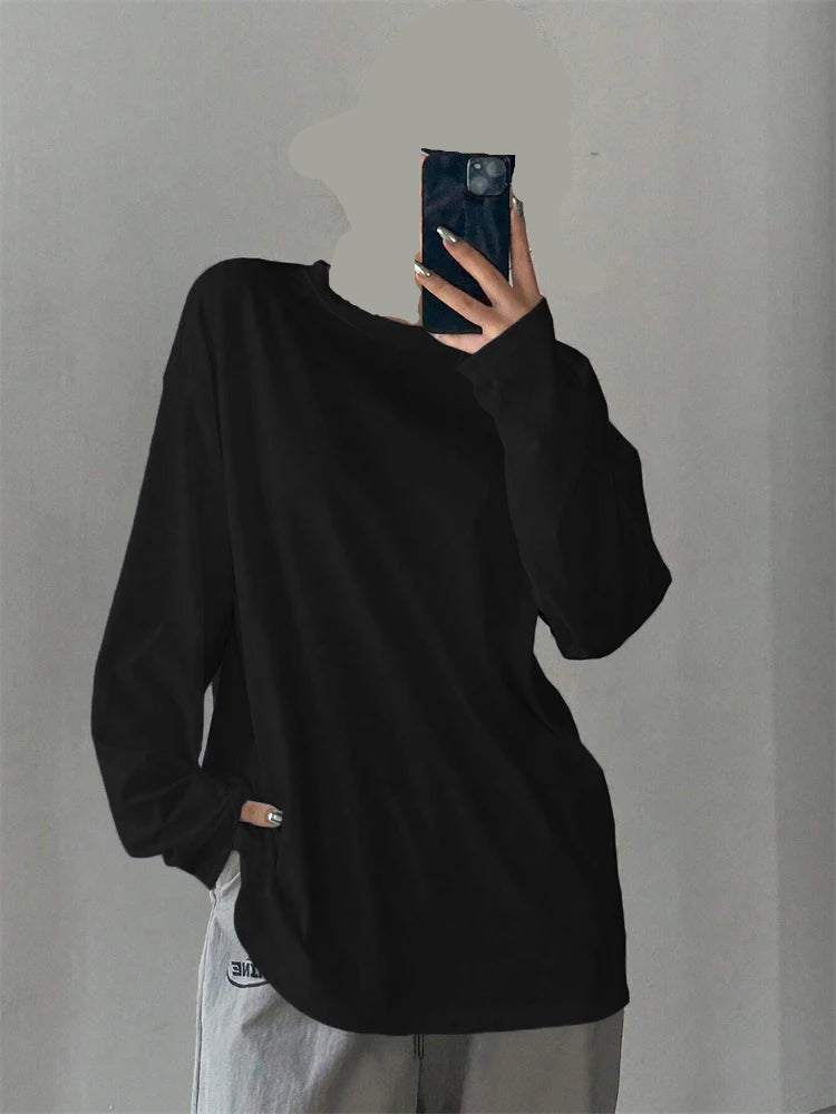 Long Sleeve Loose O-neck T-shirt Streetwear