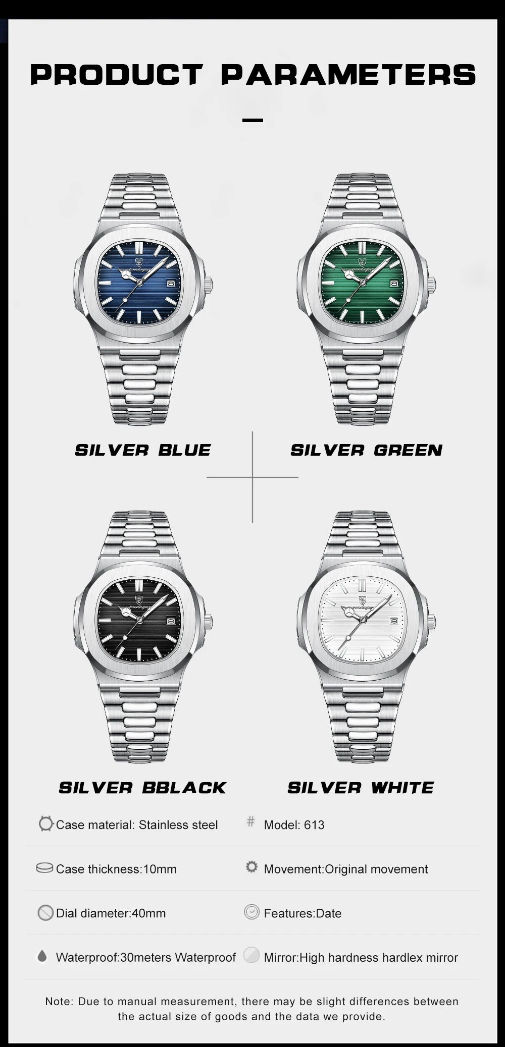 POEDAGAR Square Luxury Wristwatch